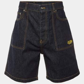 Pre Owned Off-White Blue Embroidered Denim Utility Shorts M Waist 32"