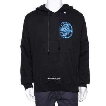 Pre Owned Off White Black 3D Crossed Off Printed Cotton Hooded Sweatshirt L