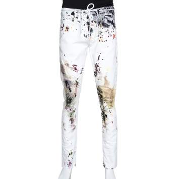 Pre Owned Off-White White Paint Splatter Denim Slim Fit Jeans M
