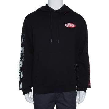 Pre Owned Off-White Black Diagonal Split Logo Cotton Slim Hoodie XL