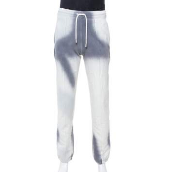 Pre Owned Off-White Grey Spray Painted Cotton Crystal Embellished Sweatpants M