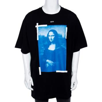 Pre Owned Off-White Black Monalisa Printed Cotton Short Sleeve T-Shirt XL