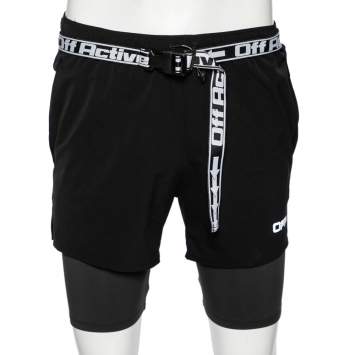 Pre Owned Off-White Black Synthetic Running Shorts M
