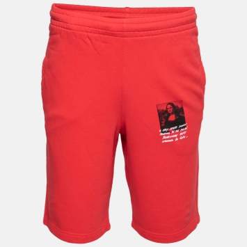 Pre Owned Off-White Red Cotton Mona Lisa Print Shorts M