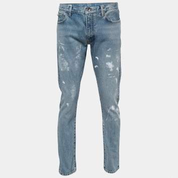 Pre Owned Off-White Blue Paint Splattered Denim Jeans L Waist 34"