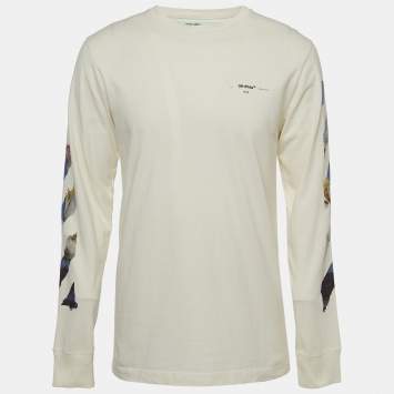Pre Owned Off-White White Printed Cotton Long Sleeve T-Shirt L