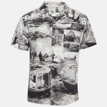 Pre Owned Off-White Grey Printed Cotton Buttoned Up Shirt XS