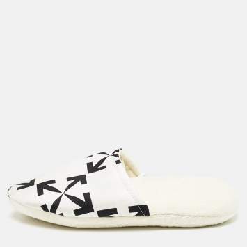 Off-White White/Black Arrow Pattern Fabric Slippers Size L/XL