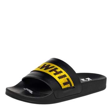 Pre Owned Off White Black/Yellow Leather Slide Sandals Size 40