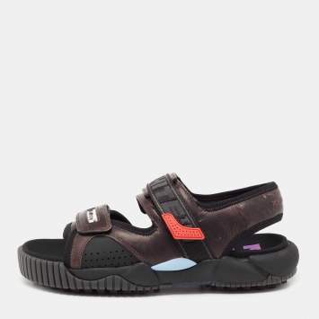 Pre Owned Off-White Black/Brown Leather And Fabric Virgil Abloh Sandals Size 42