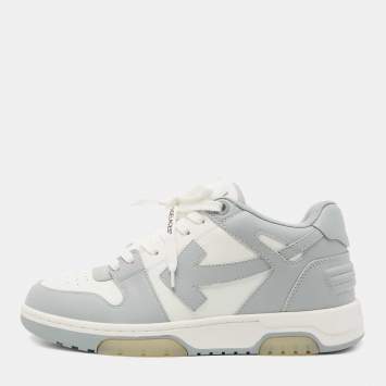Pre Owned Off White Grey/White Leather Arrow Low Top Sneakers Size 42