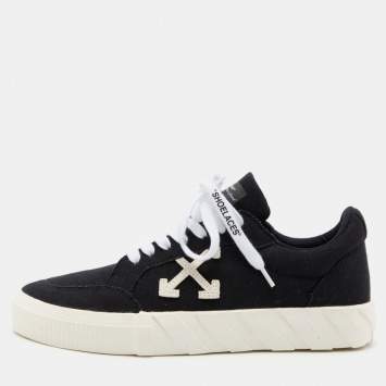 Pre Owned Off-White Black/White Canvas Vulcanized Low Top Sneakers Size 39