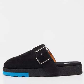 Pre Owned Off-White Black Suede Buckle Detail Mules Size 44