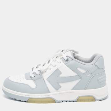 Pre Owned Off White Grey/White Leather Arrow Low Top Sneakers Size 45