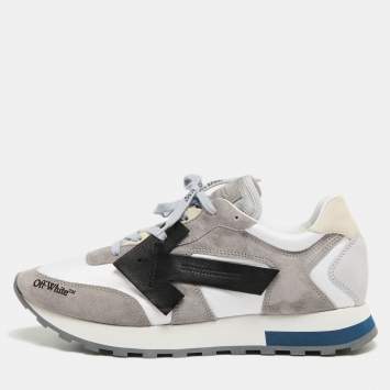 Pre Owned Off-White Grey Suede and Fabric Arrow Low Top Sneakers Size 44
