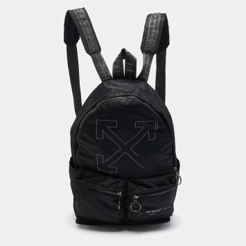 Pre Owned Off-White Black Nylon Arrow Print Backpack