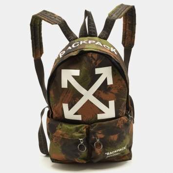 Pre Owned Off-White Arrow Green/Black Camouflage Tessuto Backpack