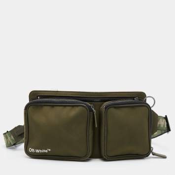 Pre Owned Off-White Military Green Logo Print Nylon Cordura Hip Belt Bag