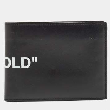 Pre Owned Off White Black Leather Bifold Wallet 