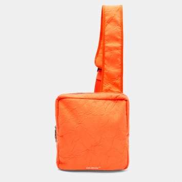 Pre Owned Off-White Neon Orange Nylon Sling Bag