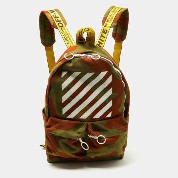 Pre Owned Off-White Green Camouflage Canvas Backpack 
