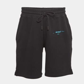 Pre Owned Off-White Black Printed Cotton Knit Shorts L