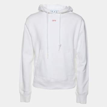 مملوكة مسبقًا Off-White White Cotton Knit Logo Print Hoodie S