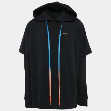 Pre Owned Off-White Black Printed Cotton Double Layer Oversize Hoodie XL