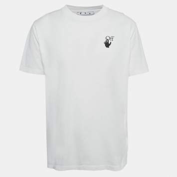 Pre Owned Off-White White Logo Print Jersey Crew Neck  T-Shirt L