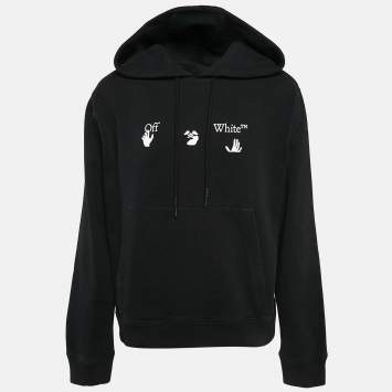 Pre Owned Off-White Black Logo Print Cotton Hooded Sweatshirt L