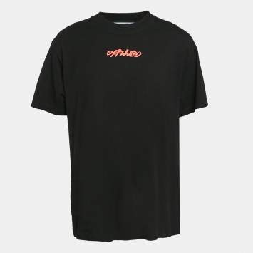 Pre Owned Off-White Black Arrow Paint Print Jersey Crew Neck T-Shirt S