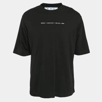 مملوكة مسبقًا Off-White Black Arrow Painted Cotton Jersey Crew Neck T-Shirt L 