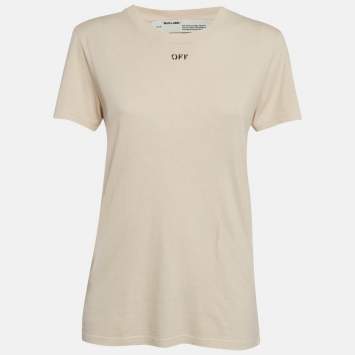 Pre Owned Off-White Beige Floral Arrow Print Jersey T-Shirt M