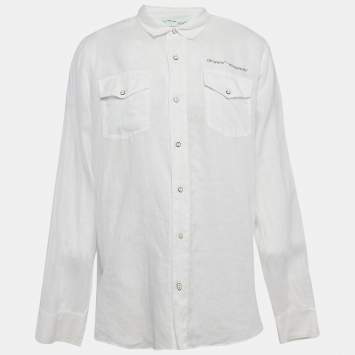 Pre Owned Off-White White Arrow Extension Print Hemp Long Sleeve Shirt M