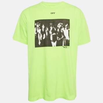 Pre Owned Off-White Neon Yellow Spray Paint Print Cotton Oversized T-Shirt XS 