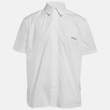 Pre Owned Off-White White Big Checks Print Cotton Short Sleeve Shirt L