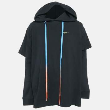 مملوكة مسبقًا Off-White Black Logo Print Cotton Hooded Sweatshirt L