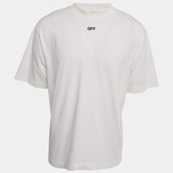 مملوكة مسبقًا Off-White White Embroidered Cotton Crew Neck Oversized T-Shirt M