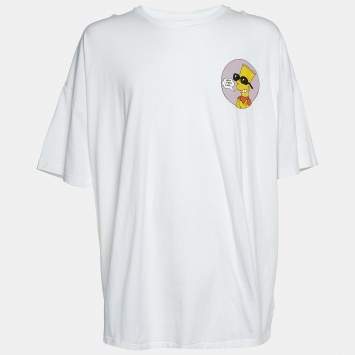 Pre Owned Off-White White Bart Public Enemy Print Cotton Crew Neck T-Shirt M