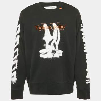 Pre Owned Off-White Black Embroidered Cotton Crew-Neck Sweatshirt M