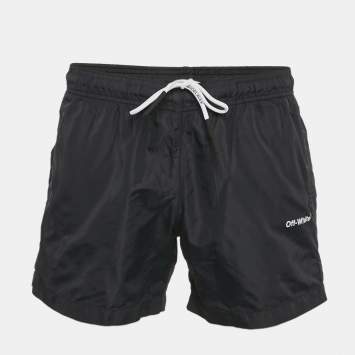مملوكة مسبقًا Off-White Black Logo Print Nylon Shorts M