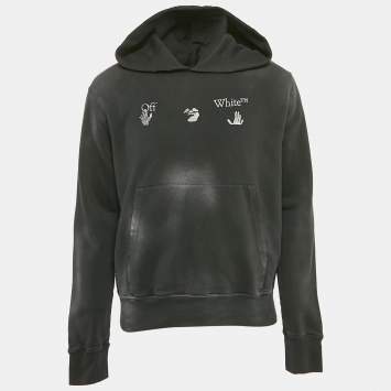 Pre Owned Off-White Black Faded Vintage Print Cotton Print Hoodie L