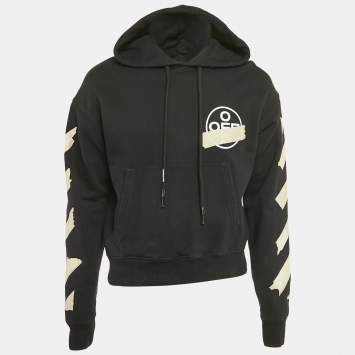 Pre Owned Off-White Black Cotton Logo Arrows Printed Hoodie XS