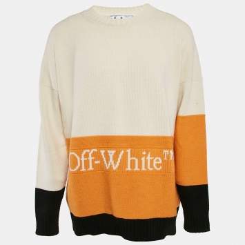 Off-White Multicolor Wool Crew Neck Color-Block Sweater XL