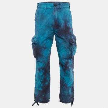 Pre Owned Off-White Blue Tie-Dyed Cotton Cargo Pants S