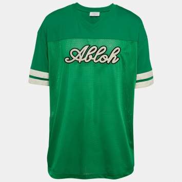 Pre Owned Off-White Green Abloh Applique Mesh Jersey Football T-Shirt XL