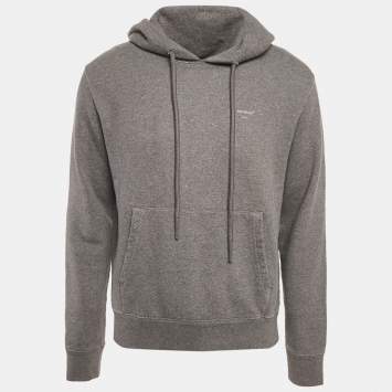 Pre Owned Off-White Grey Arrow Embroidered Cotton Hooded Sweatshirt M