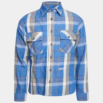 Off-White Blue Checks Linen Blend Long Sleeve Shirt XS