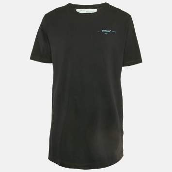 Pre Owned Off-White Black Logo Print Cotton Crew Neck Oversized T-Shirt L