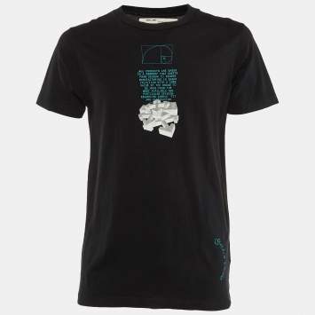 Pre Owned Off-White Black Tape Arrow Print Cotton Crew Neck T-Shirt S